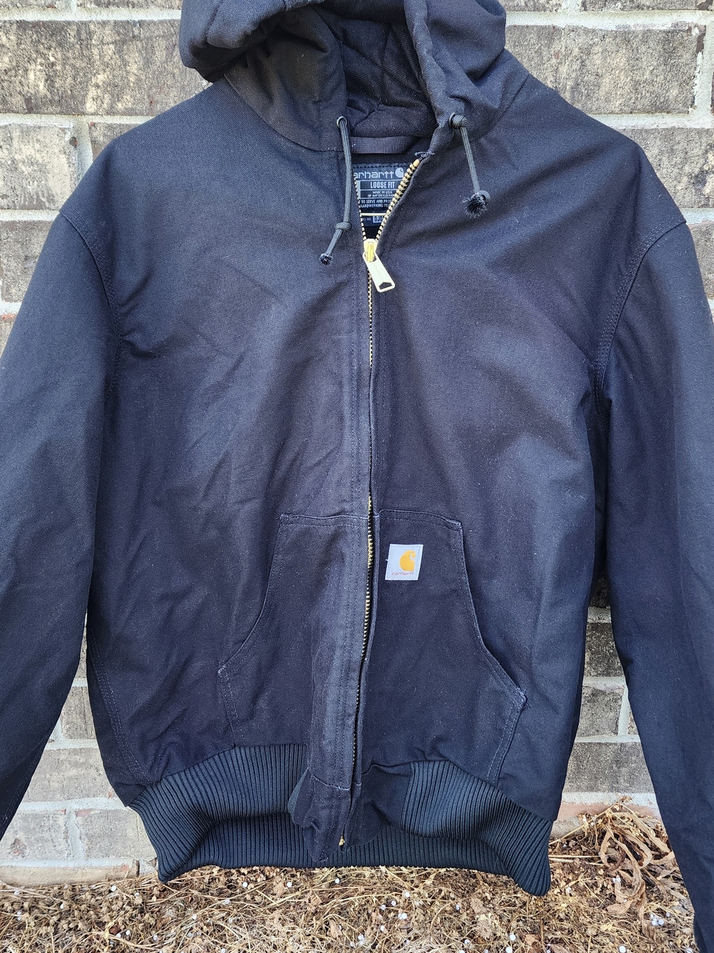 Carhartt Black Hooded Quilted Work Jacket SIze M
